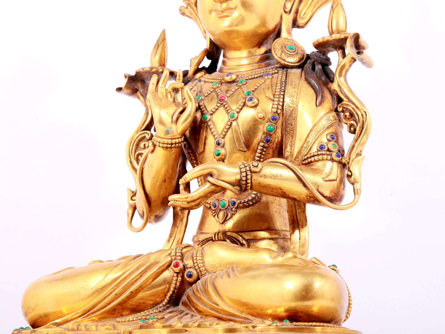 A solemn gilt bronze statue of Bodhisattva inlaid gems