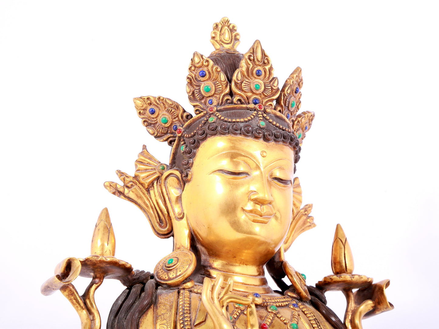 A solemn gilt bronze statue of Bodhisattva inlaid gems