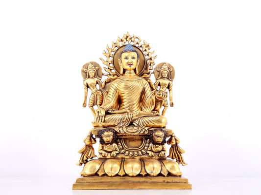 A solemn gilt bronze statue of Sakyamuni