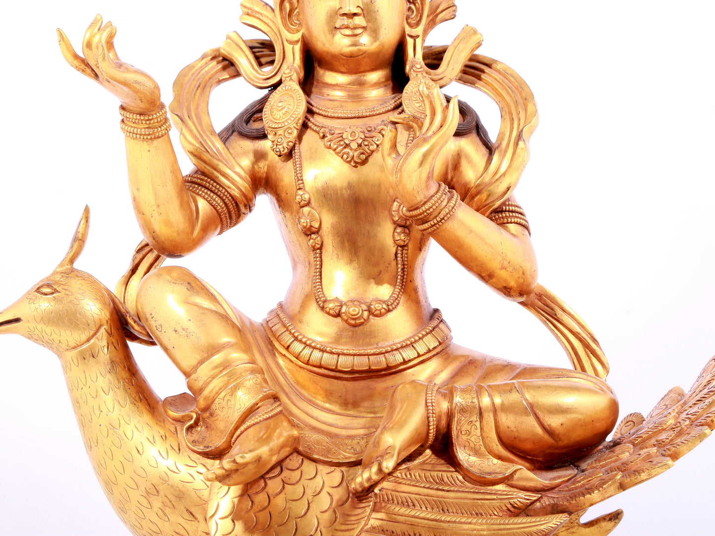 A solemn gilt bronze statue of Bodhisattva