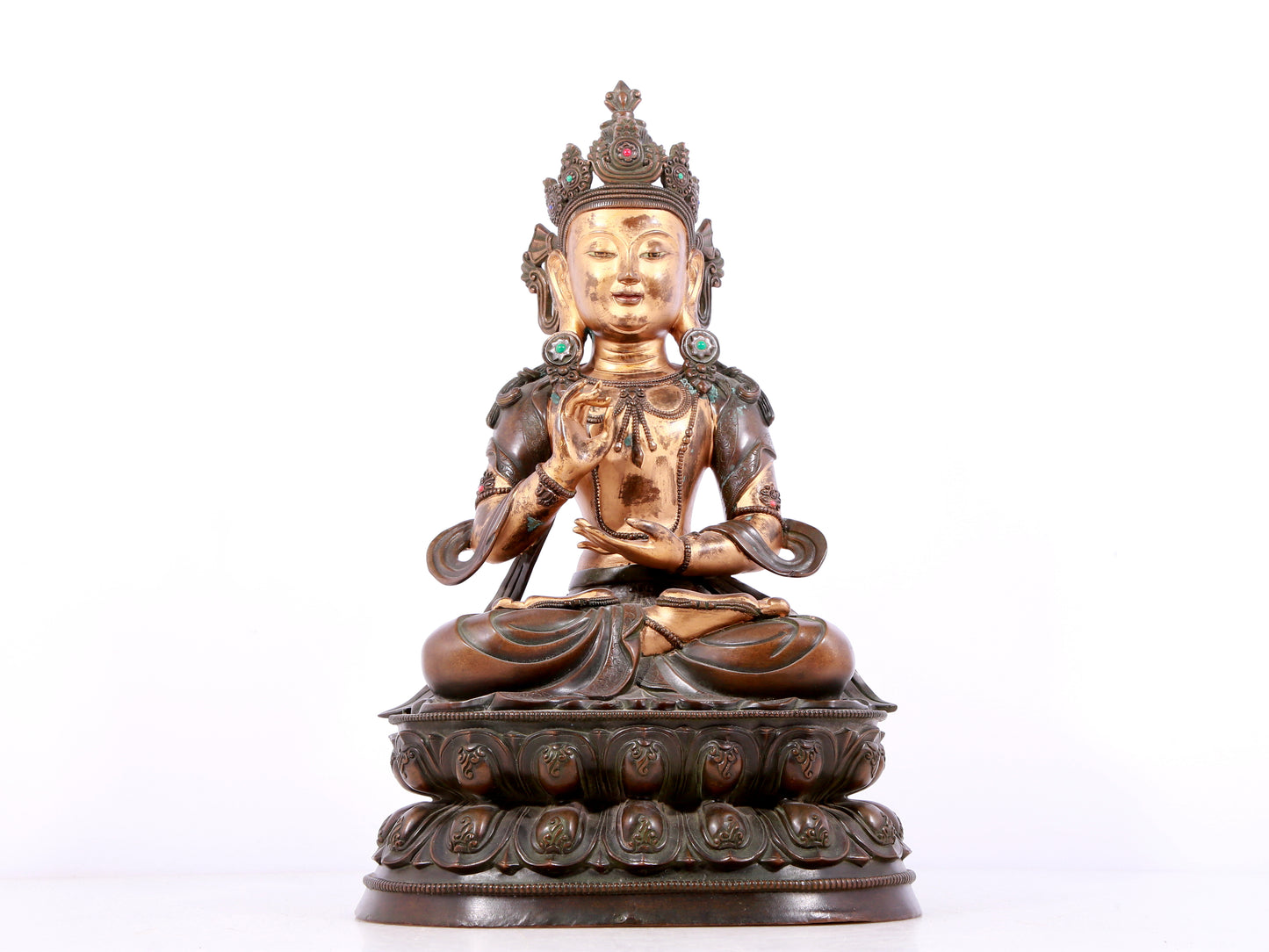 A solemn gilt bronze statue of Bodhisattva