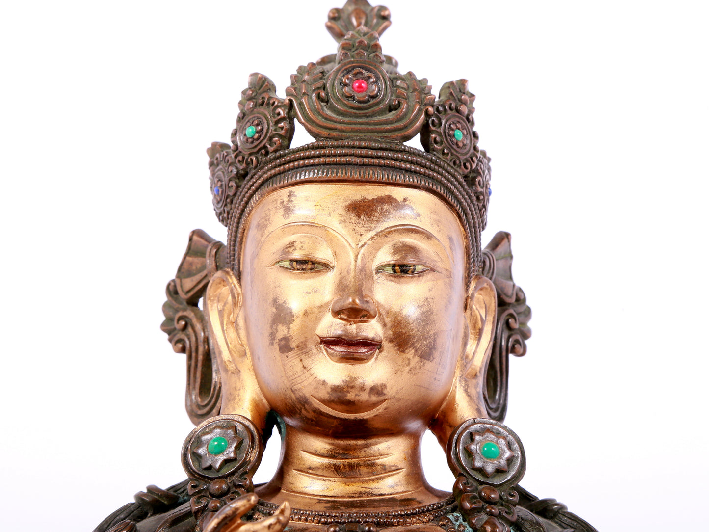 A solemn gilt bronze statue of Bodhisattva