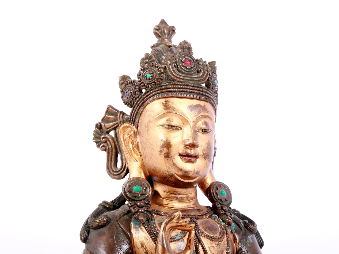 A solemn gilt bronze statue of Bodhisattva