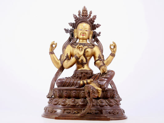 An Archaic Gilt-Bronze Figure Of Four-Armed Avalokiteshvara