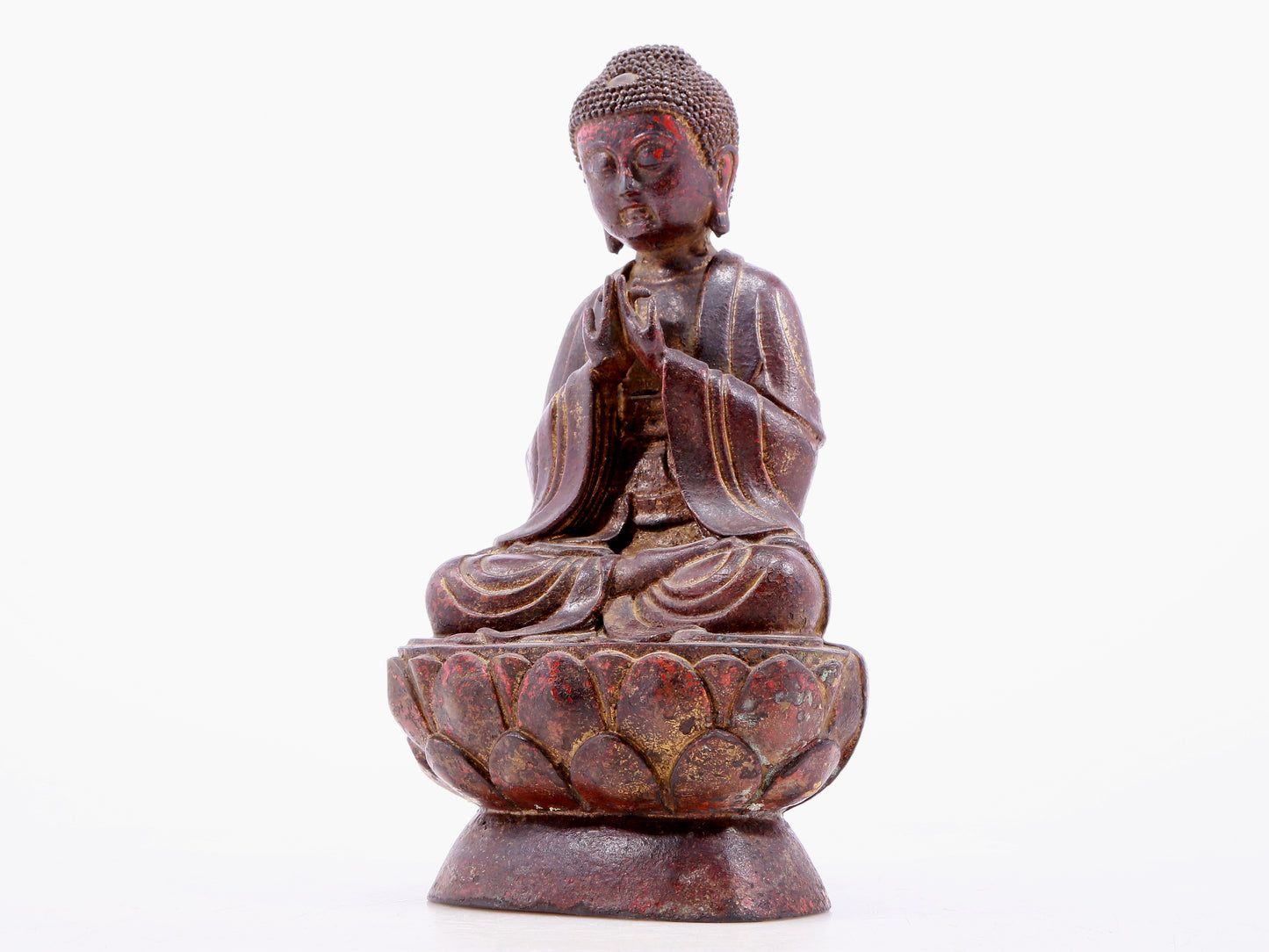 Brilliant Gold-Painted Bronze Figure Of Buddha Shakyamuni