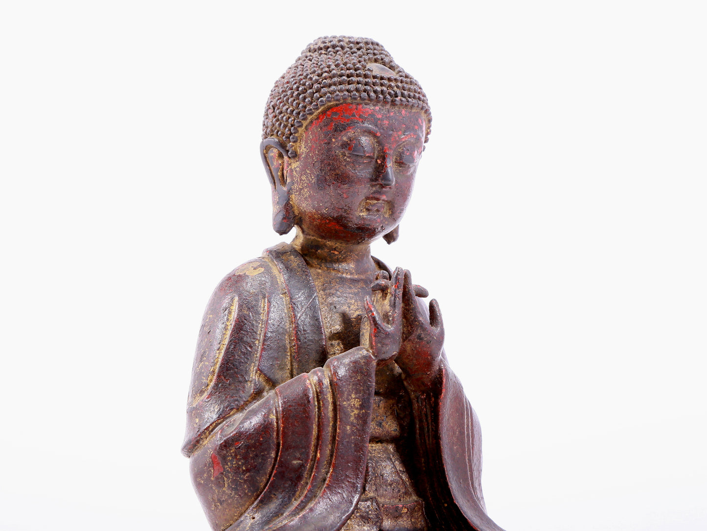 Brilliant Gold-Painted Bronze Figure Of Buddha Shakyamuni