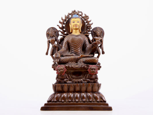 Fabulous Gilt-Bronze Figure Of Buddha Shakyamuni With Incsriptions