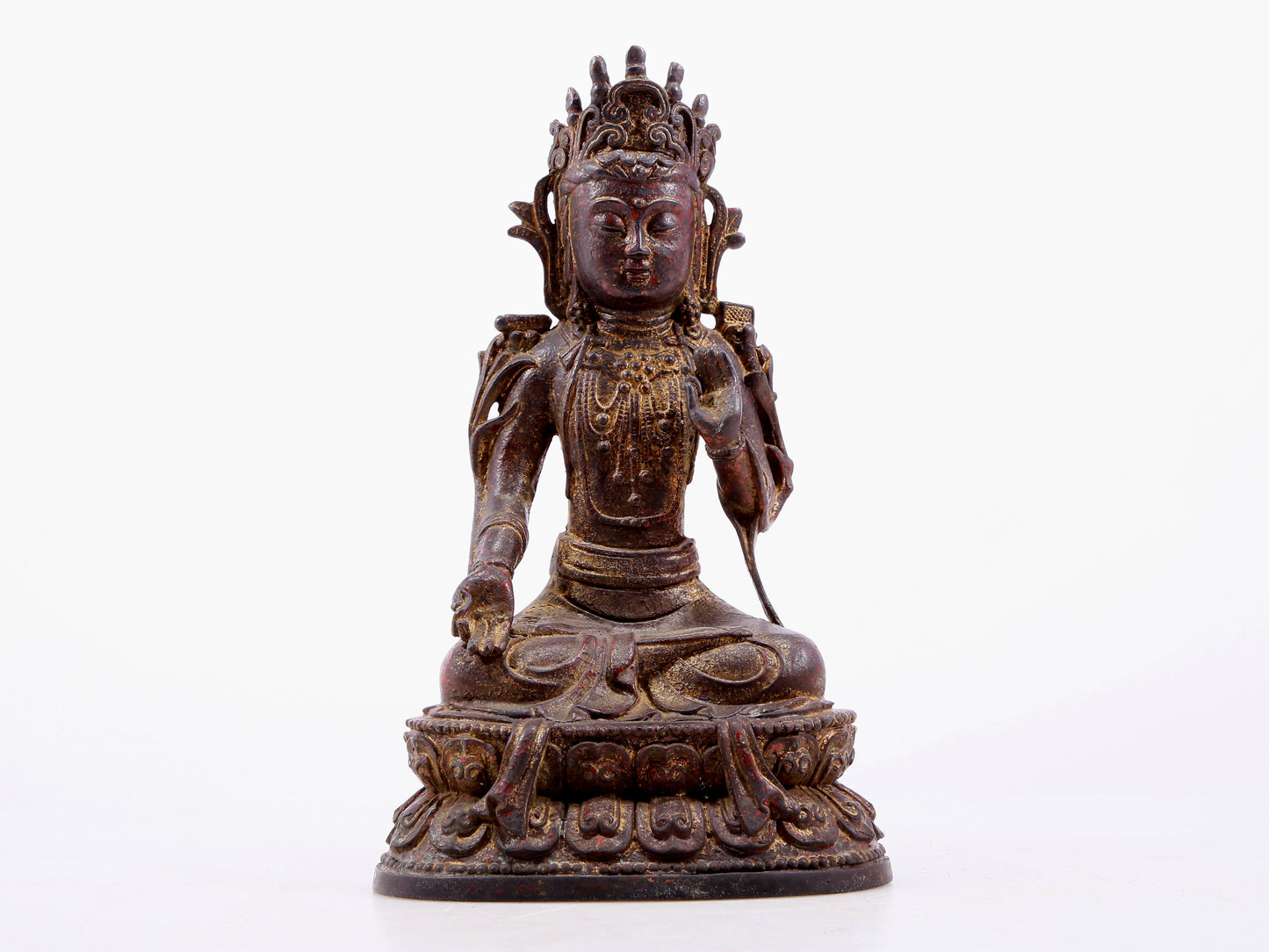 Brilliant Gold-Painted Bronze Figure Of Bodhisattva