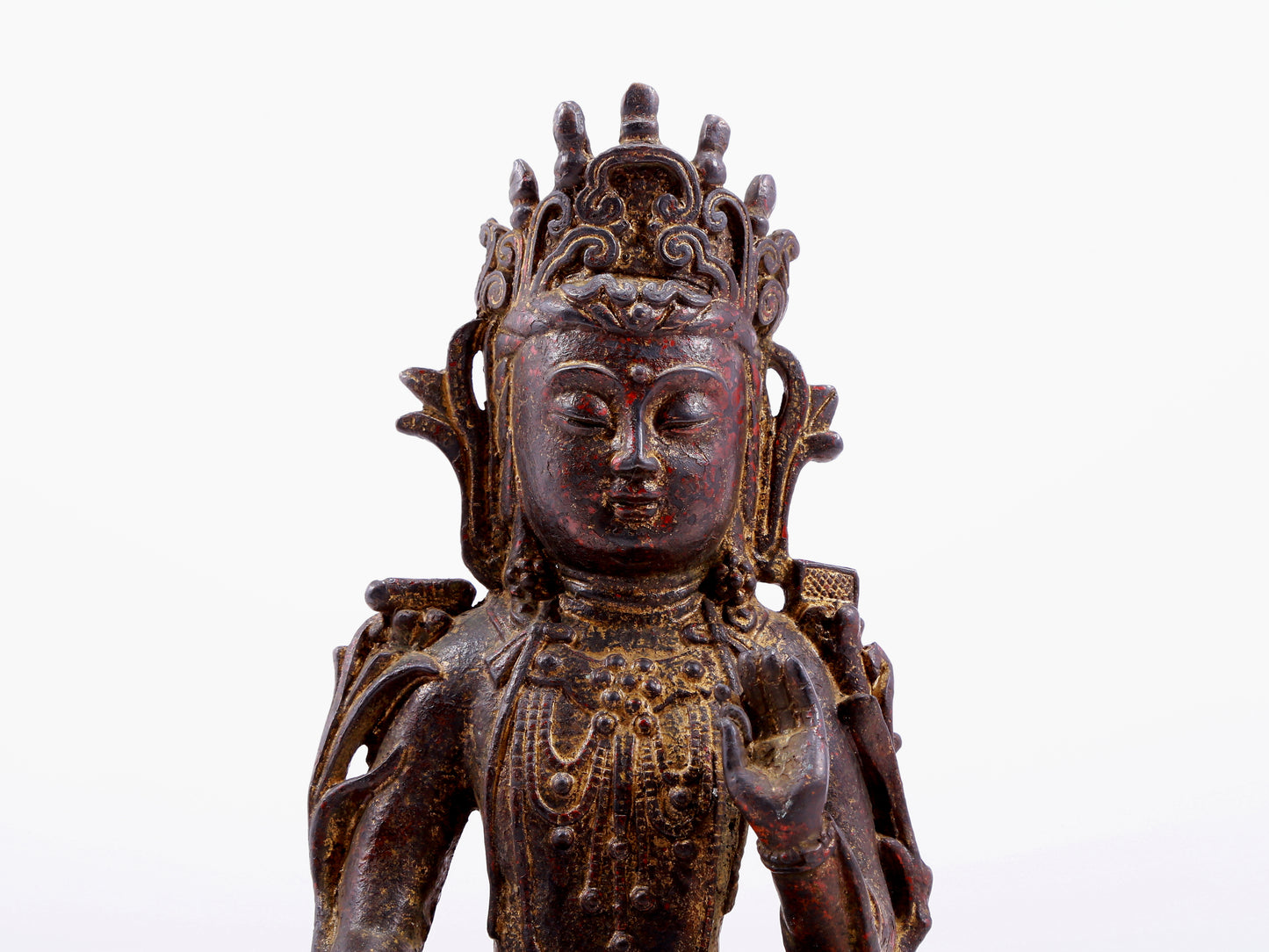 Brilliant Gold-Painted Bronze Figure Of Bodhisattva