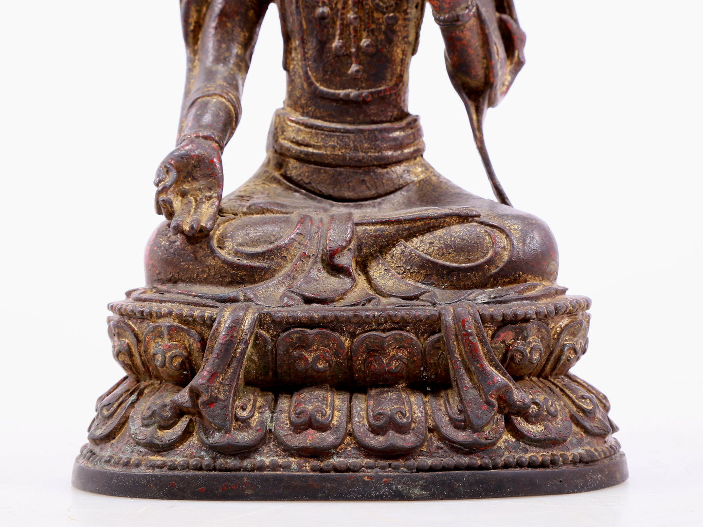 Brilliant Gold-Painted Bronze Figure Of Bodhisattva