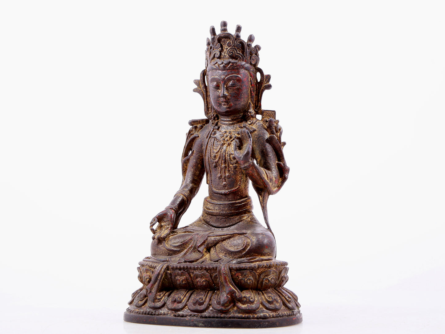 Brilliant Gold-Painted Bronze Figure Of Bodhisattva