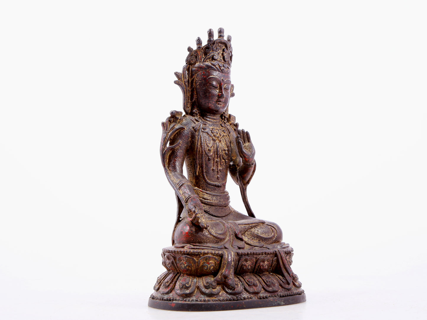 Brilliant Gold-Painted Bronze Figure Of Bodhisattva