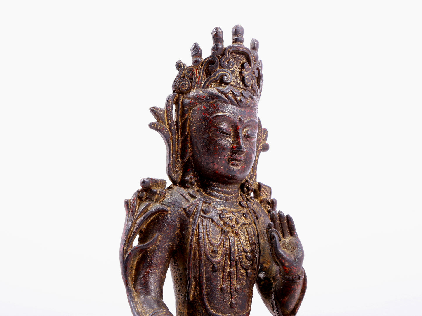 Brilliant Gold-Painted Bronze Figure Of Bodhisattva