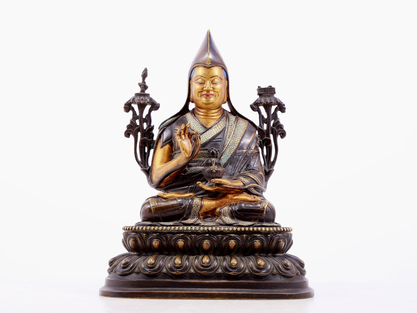 Brilliant Gilt-Bronze Silver-Inlaid Figure Of Tsongkapa With Inscriptions