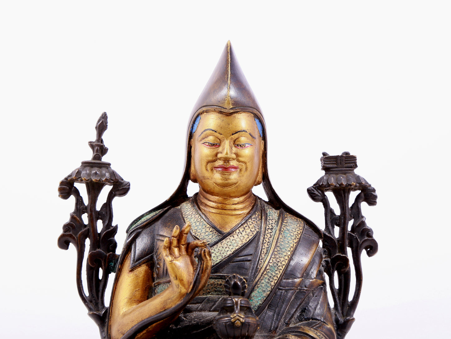 Brilliant Gilt-Bronze Silver-Inlaid Figure Of Tsongkapa With Inscriptions