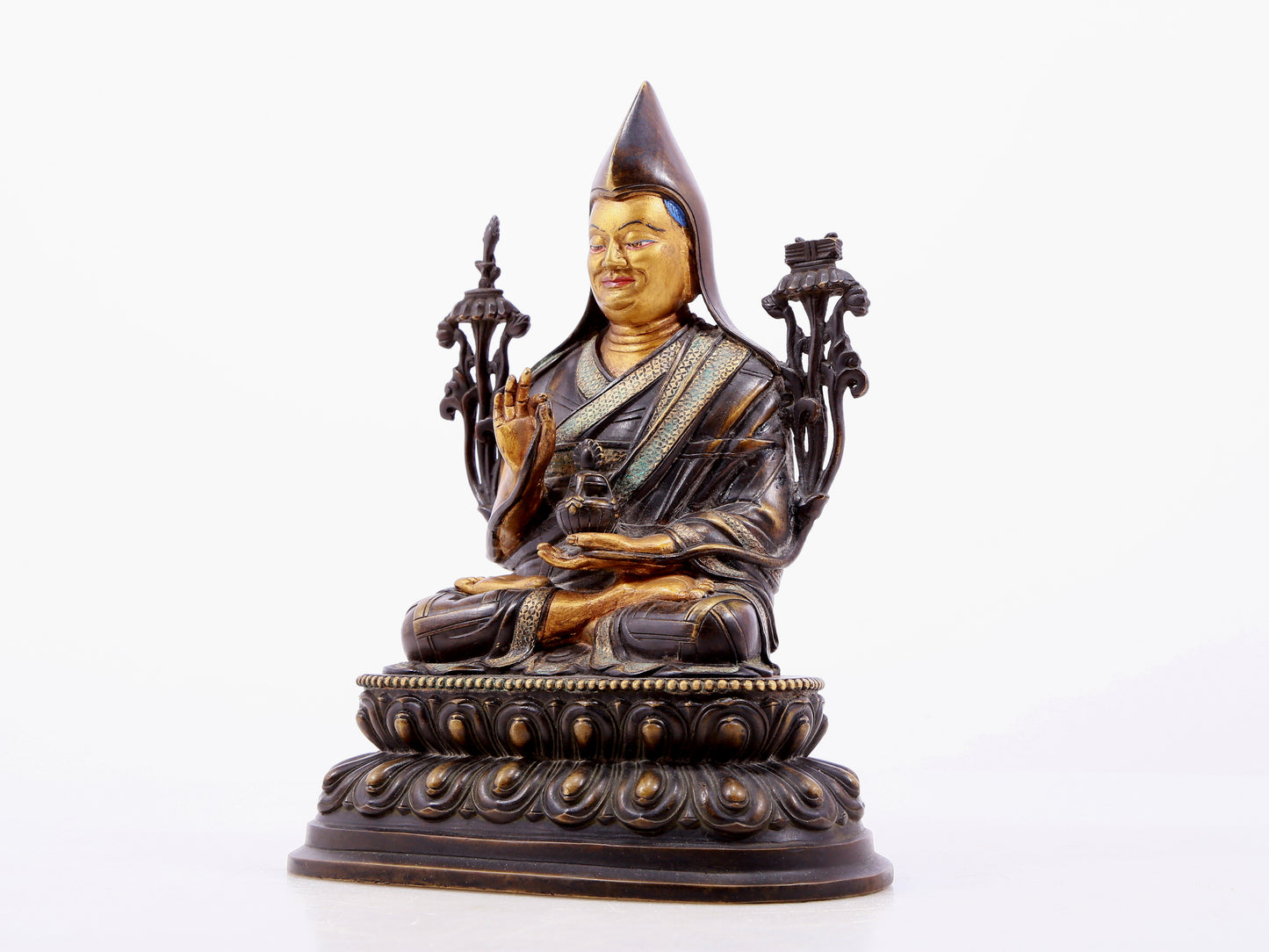 Brilliant Gilt-Bronze Silver-Inlaid Figure Of Tsongkapa With Inscriptions