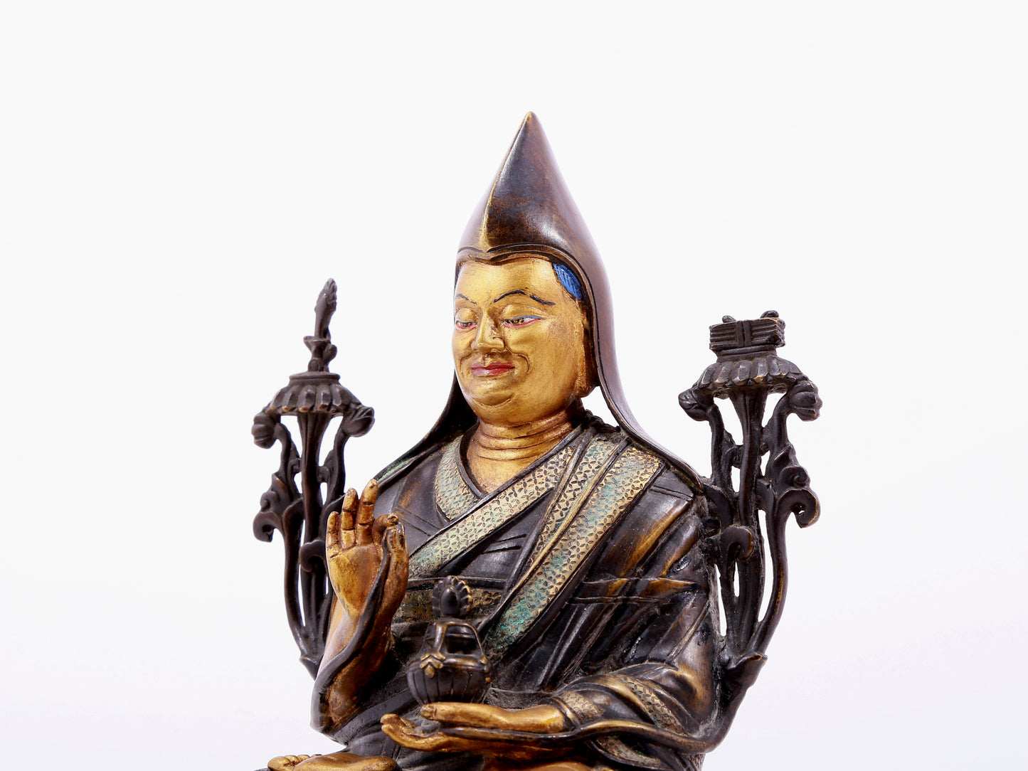 Brilliant Gilt-Bronze Silver-Inlaid Figure Of Tsongkapa With Inscriptions