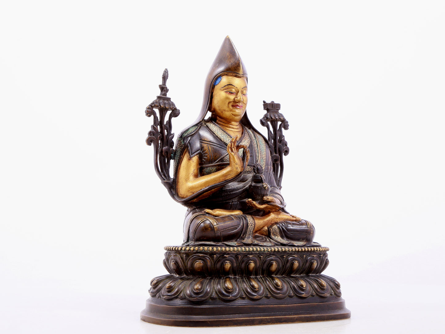 Brilliant Gilt-Bronze Silver-Inlaid Figure Of Tsongkapa With Inscriptions