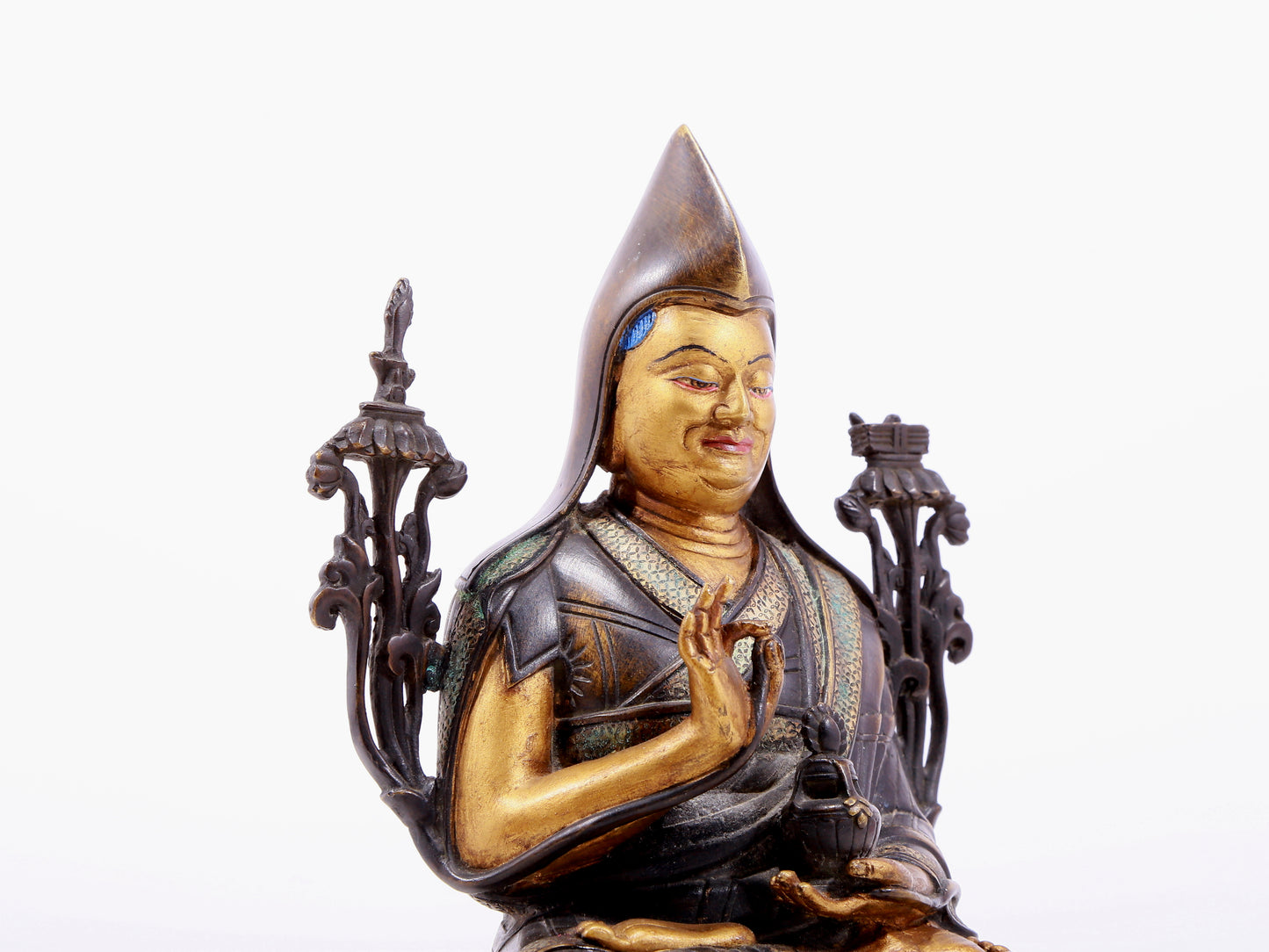 Brilliant Gilt-Bronze Silver-Inlaid Figure Of Tsongkapa With Inscriptions