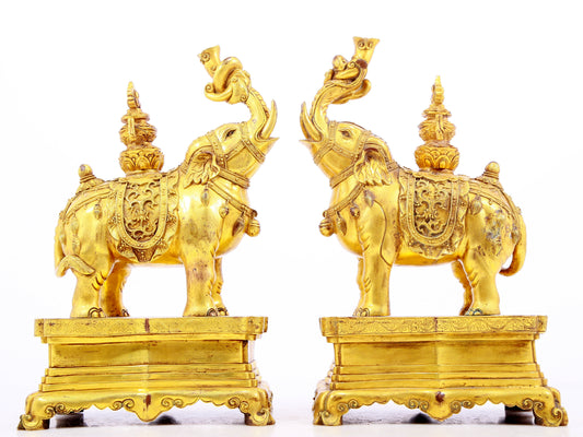 Magnificent Pair Of Gilt-Bronze Elephants