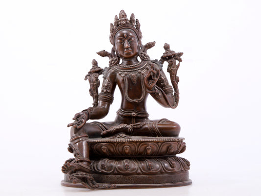 bronze inlaid silver green Tara statue