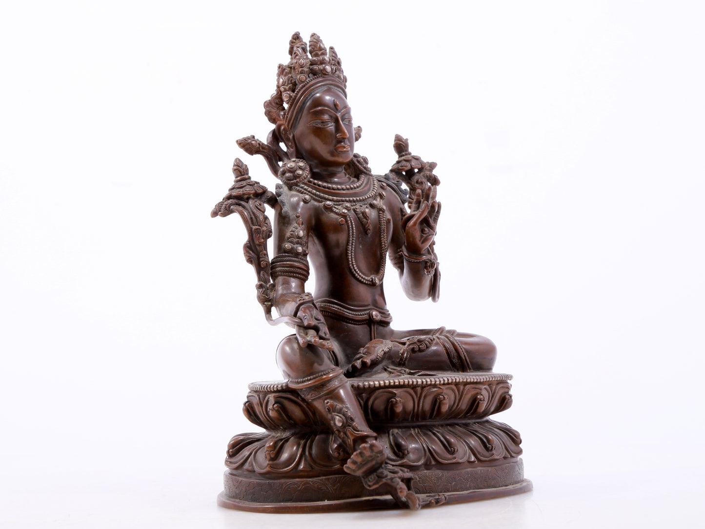 bronze inlaid silver green Tara statue