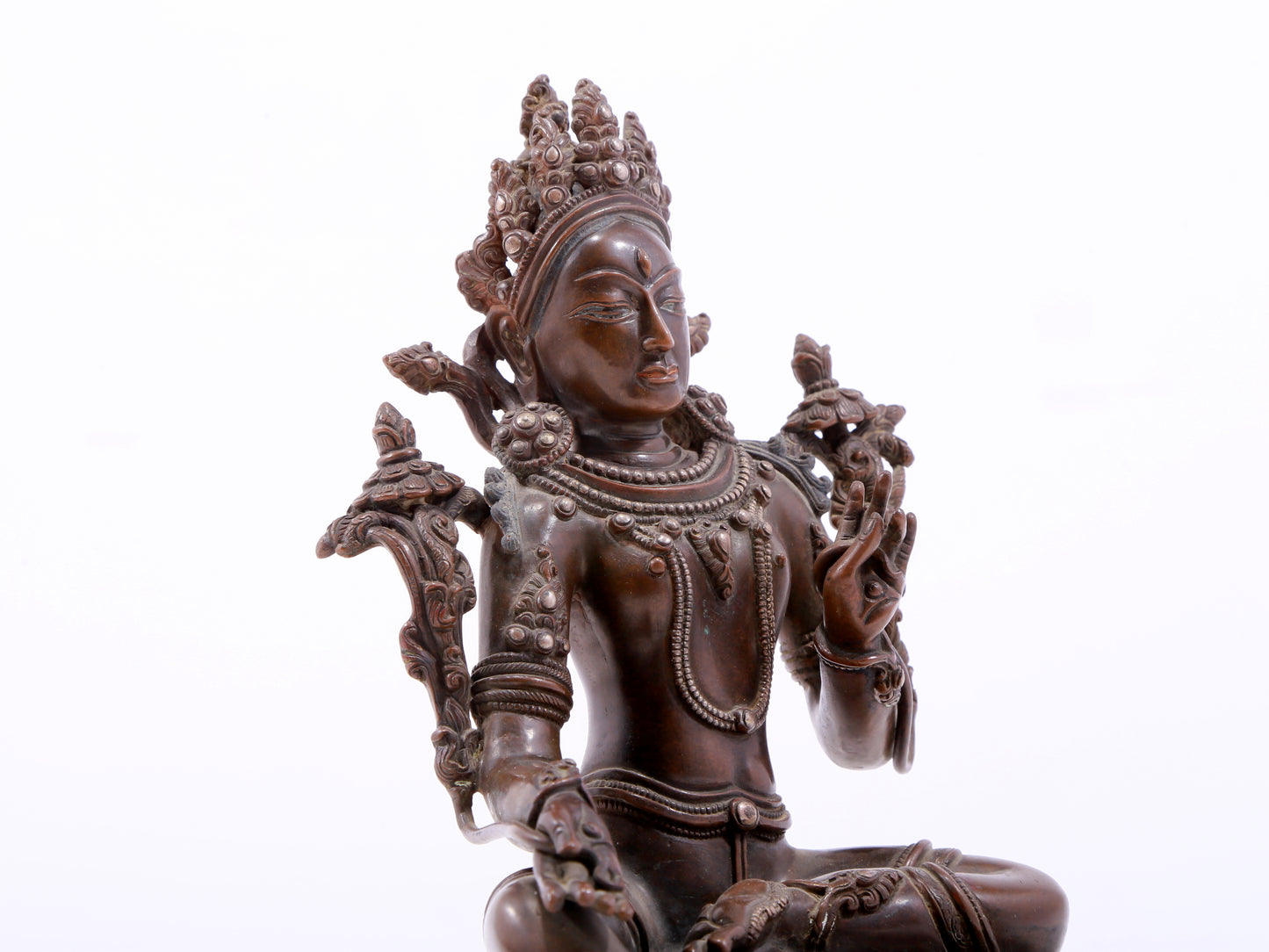 bronze inlaid silver green Tara statue