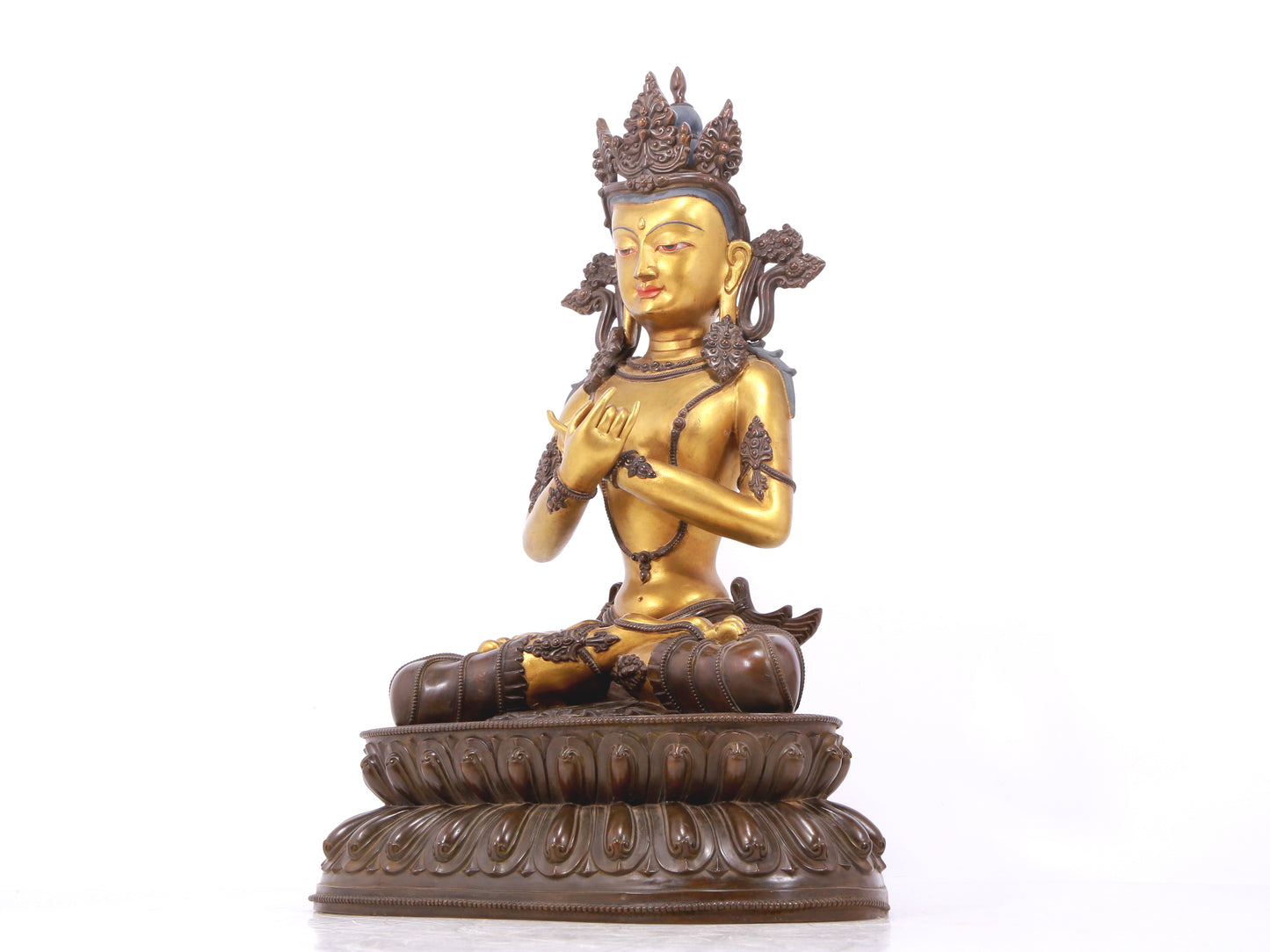 A serene gilt bronze Bodhisattva statue