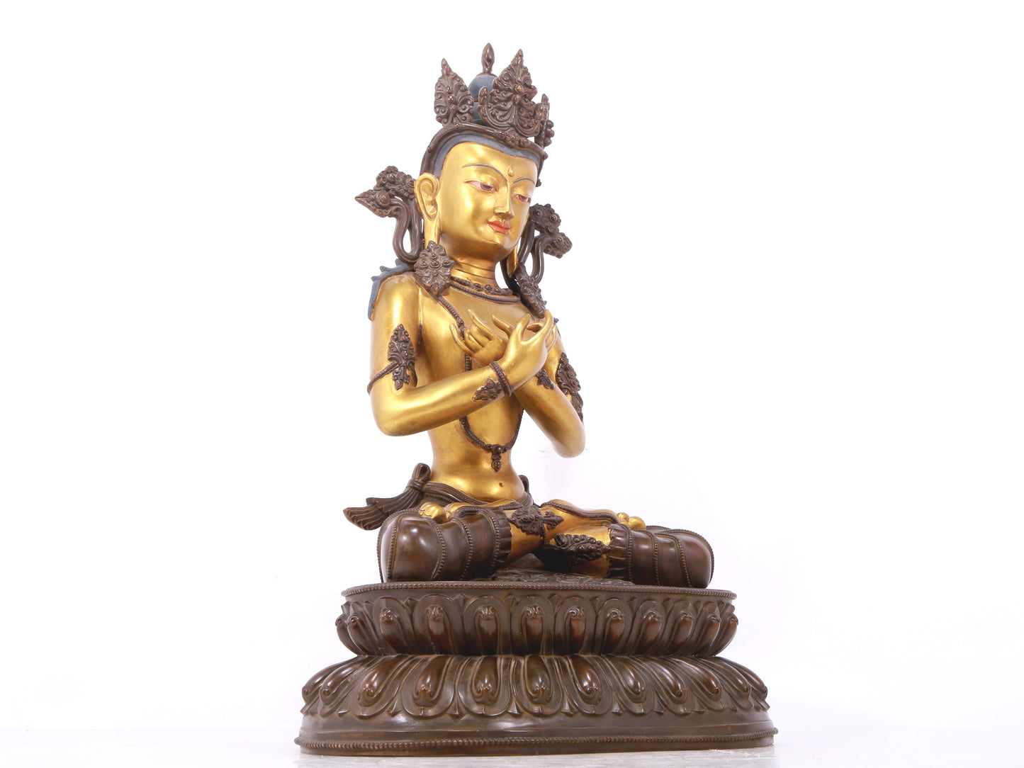 A serene gilt bronze Bodhisattva statue