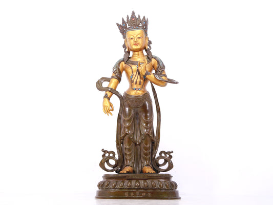 A serene gilt bronze Bodhisattva statue