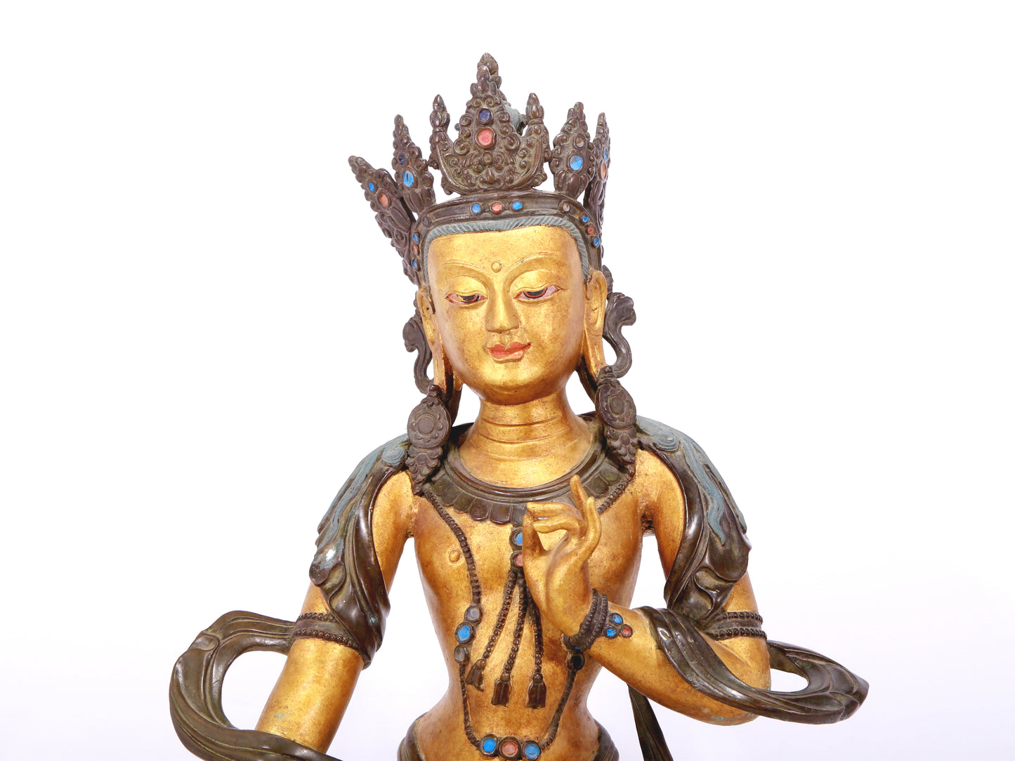 A serene gilt bronze Bodhisattva statue