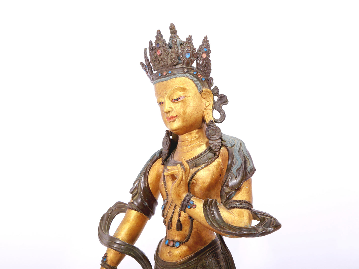 A serene gilt bronze Bodhisattva statue