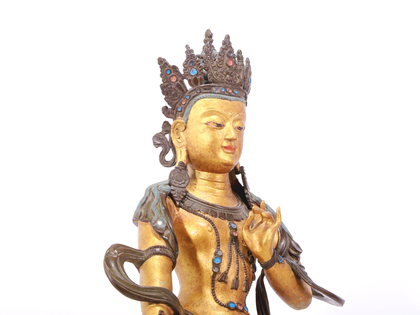 A serene gilt bronze Bodhisattva statue