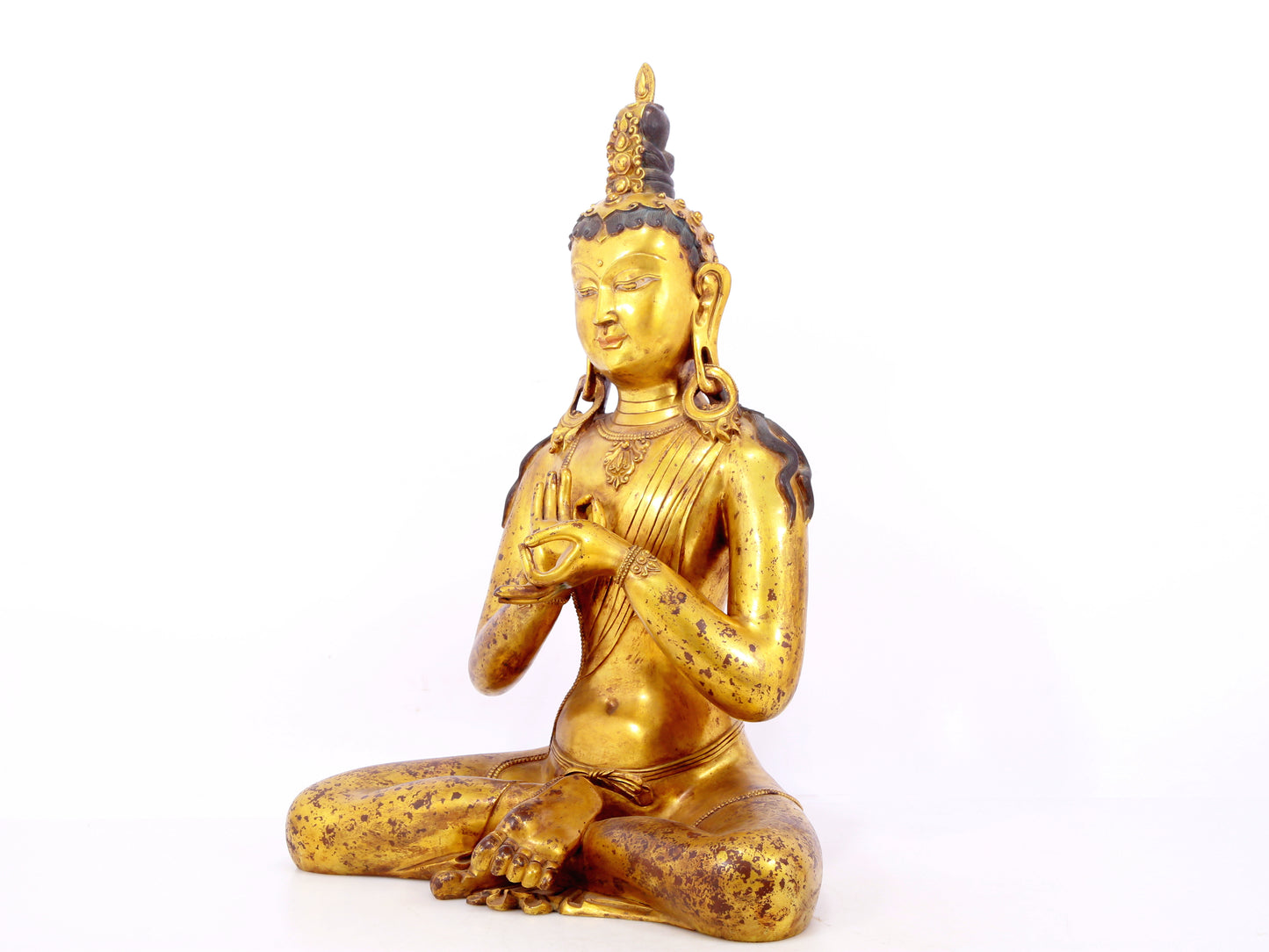 A serene gilt bronze Bodhisattva statue