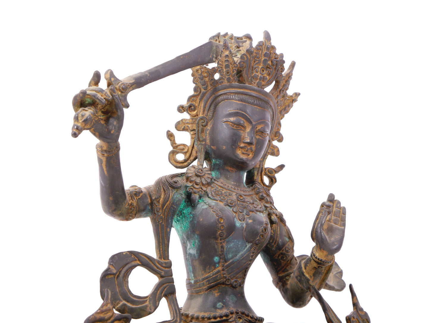 A serene gilt bronze statue of Manjushri Bodhisattva