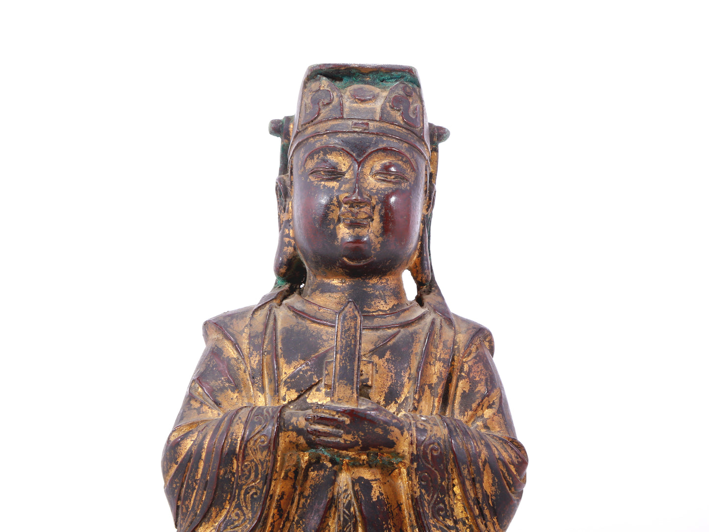 A serene gilt bronze statue of Wenquxing