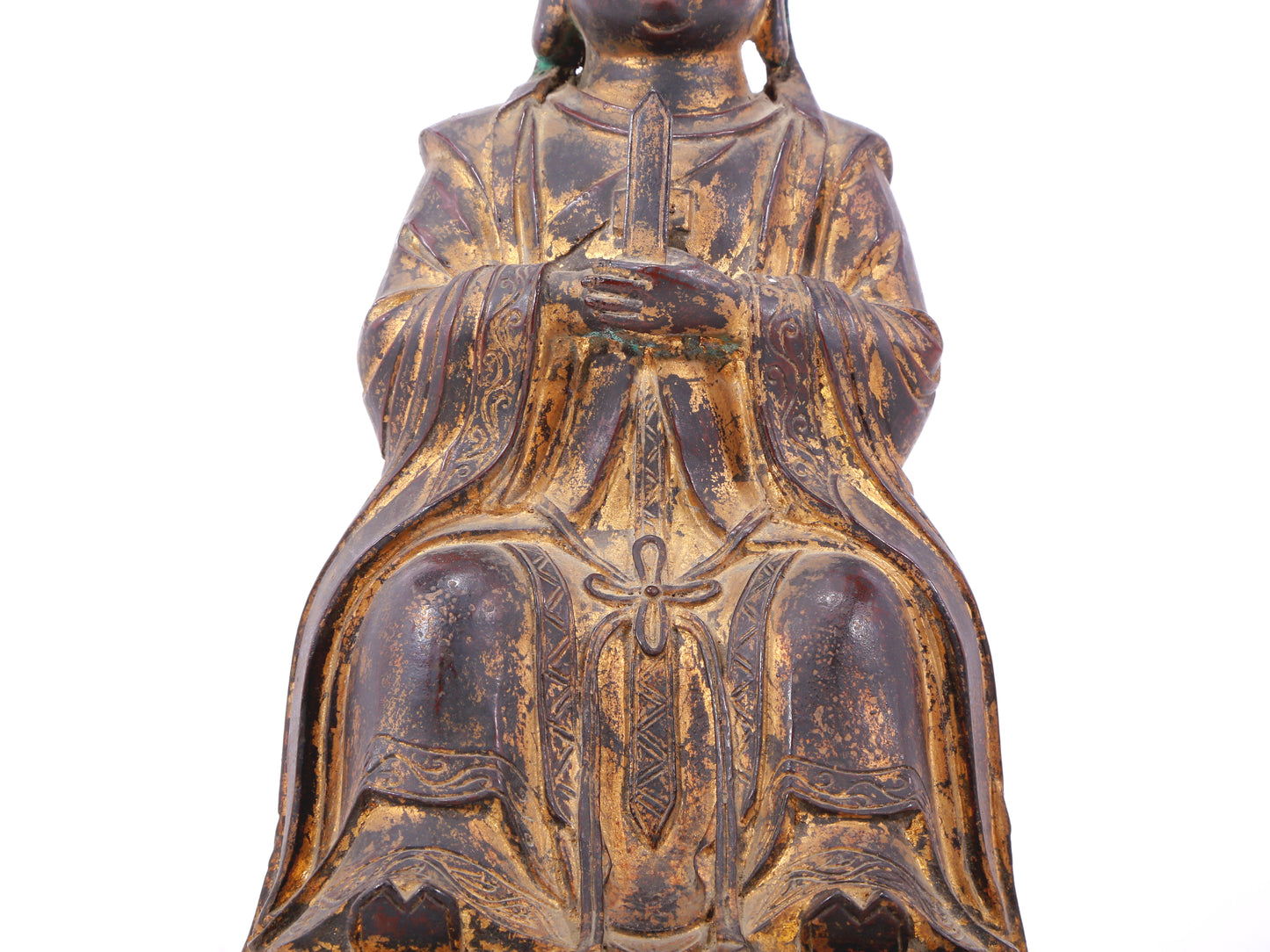 A serene gilt bronze statue of Wenquxing