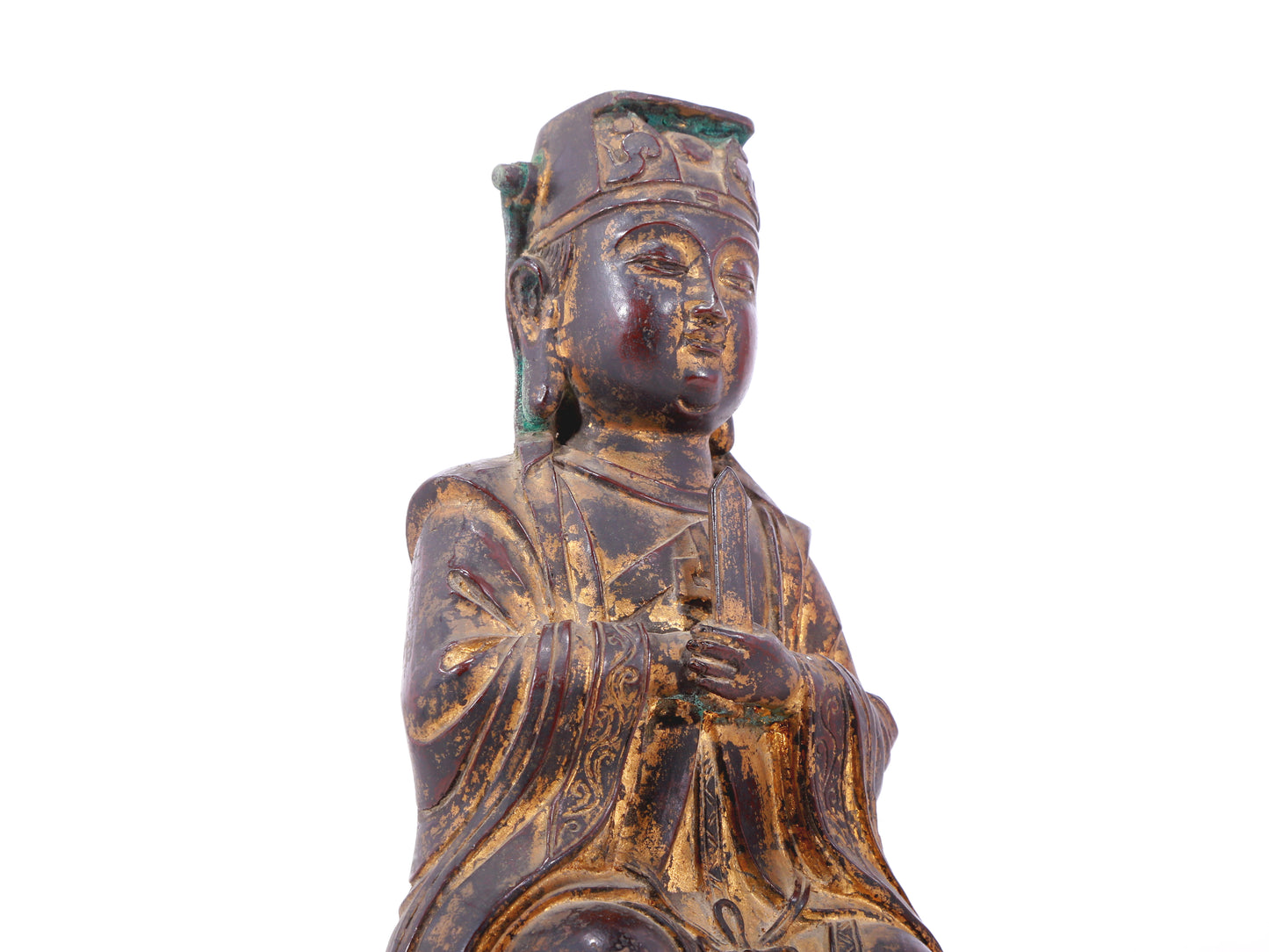 A serene gilt bronze statue of Wenquxing