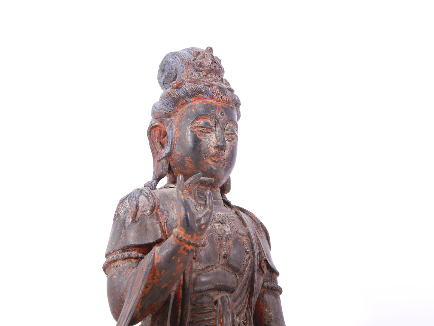 A serene gilt bronze Guanyin statue