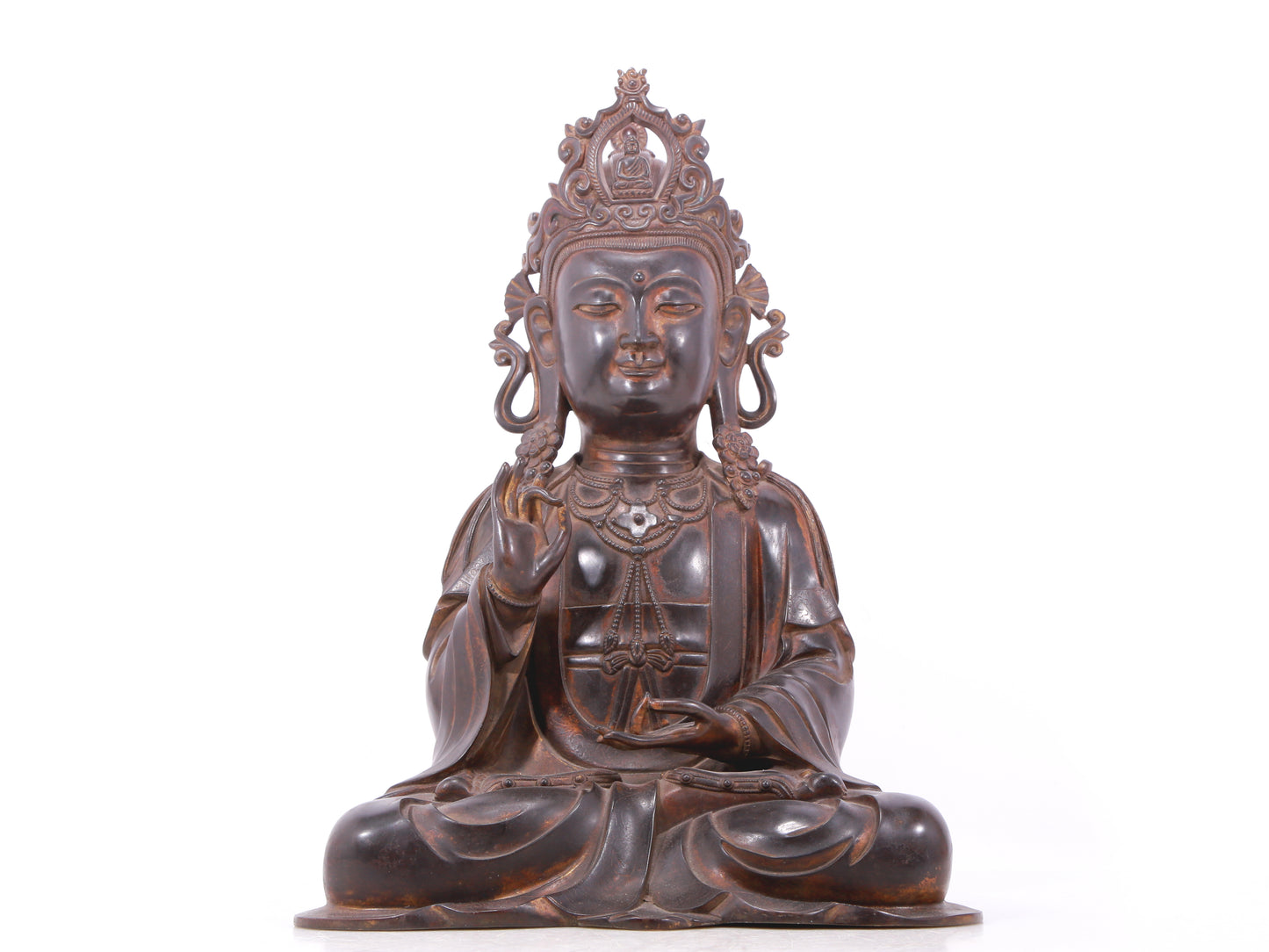 A serene gilt bronze Guanyin statue