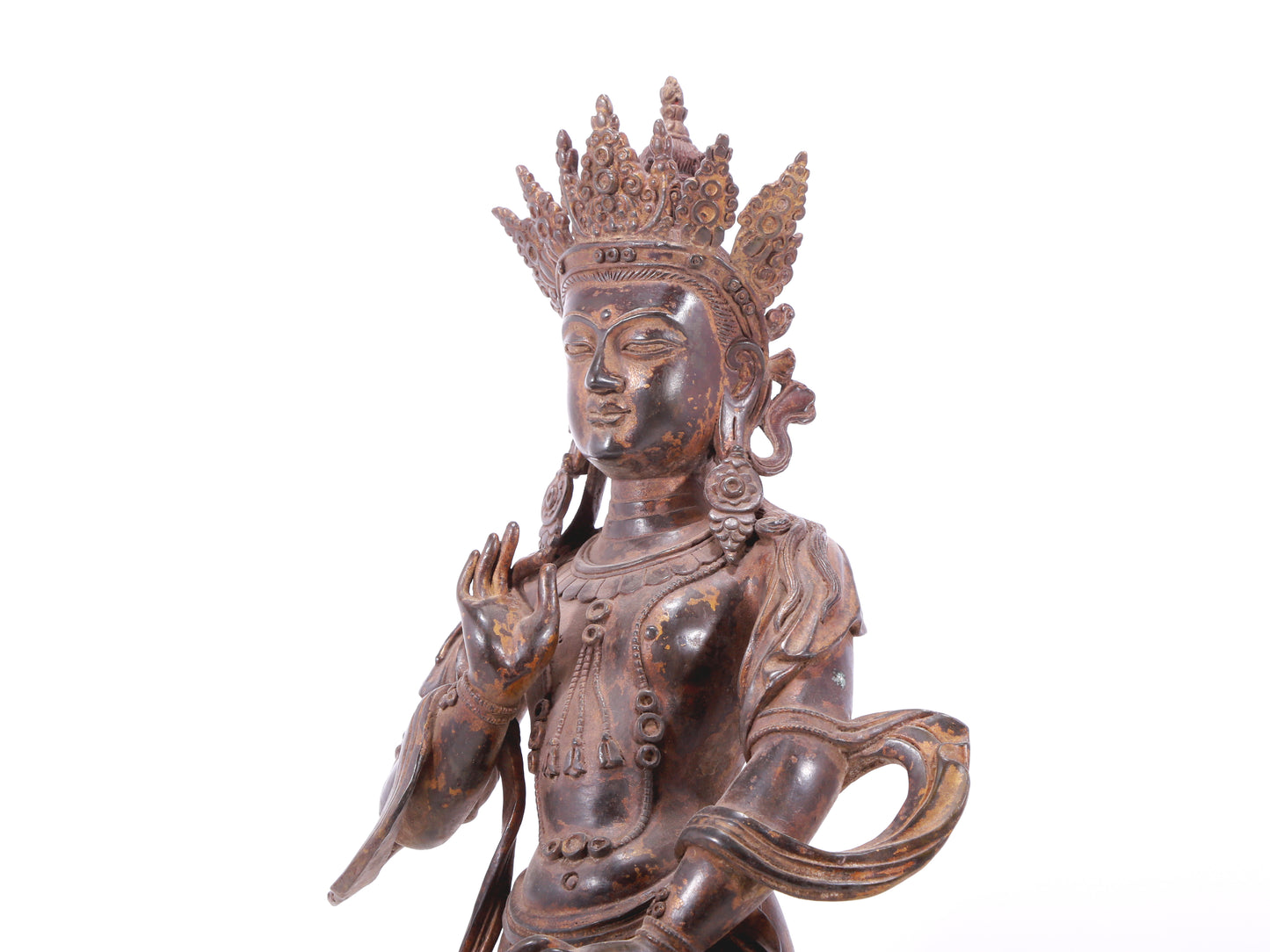 A serene gilt bronze Bodhisattva statue