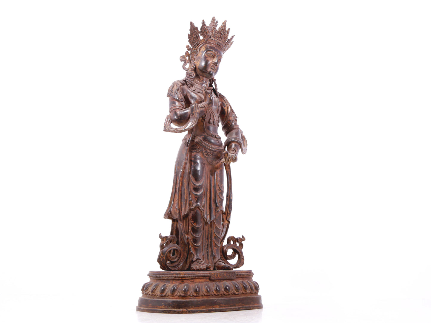 A serene gilt bronze Bodhisattva statue