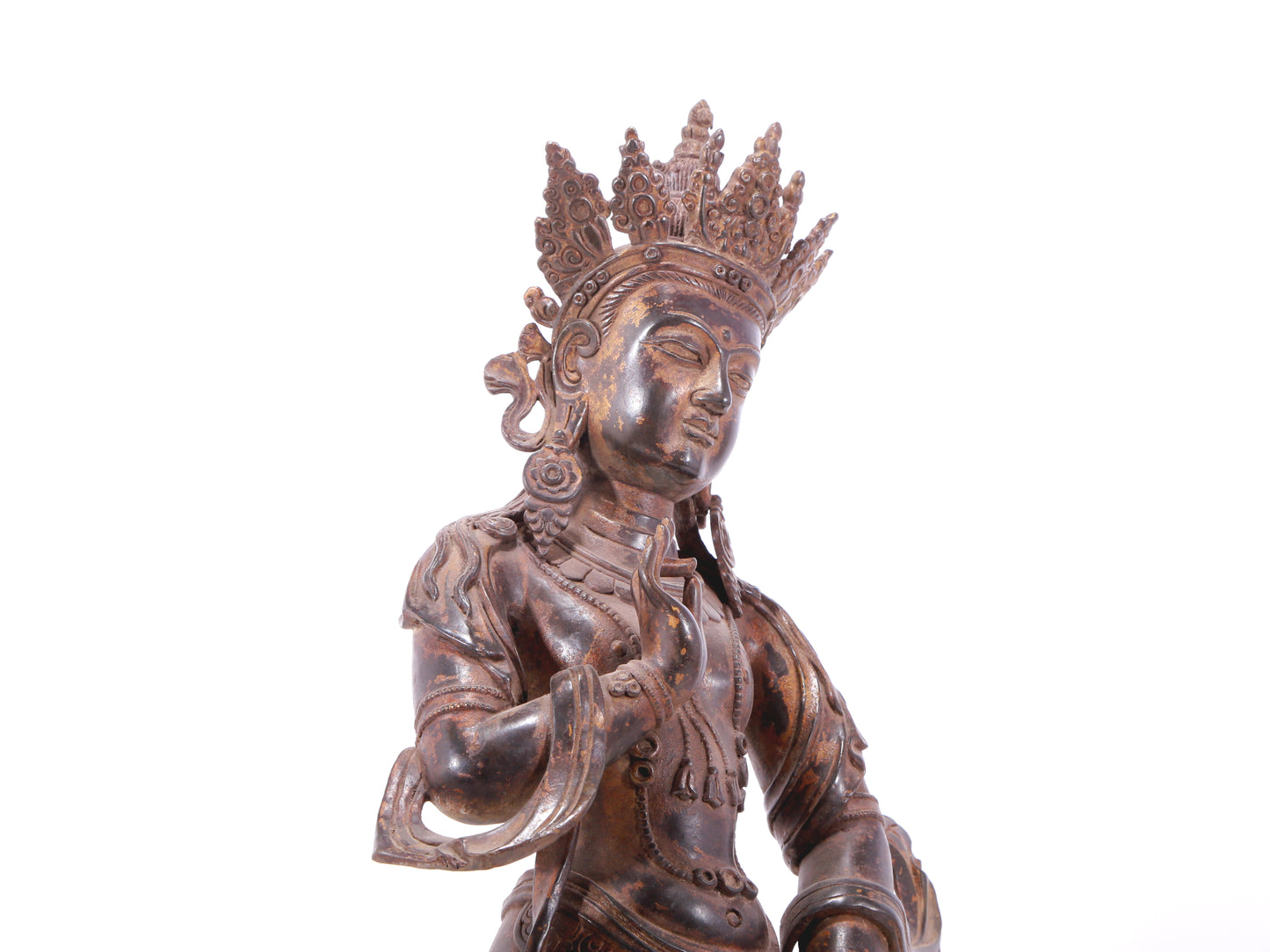 A serene gilt bronze Bodhisattva statue