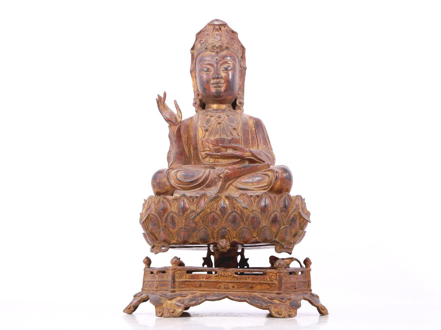 A serene gilt bronze Guanyin statue