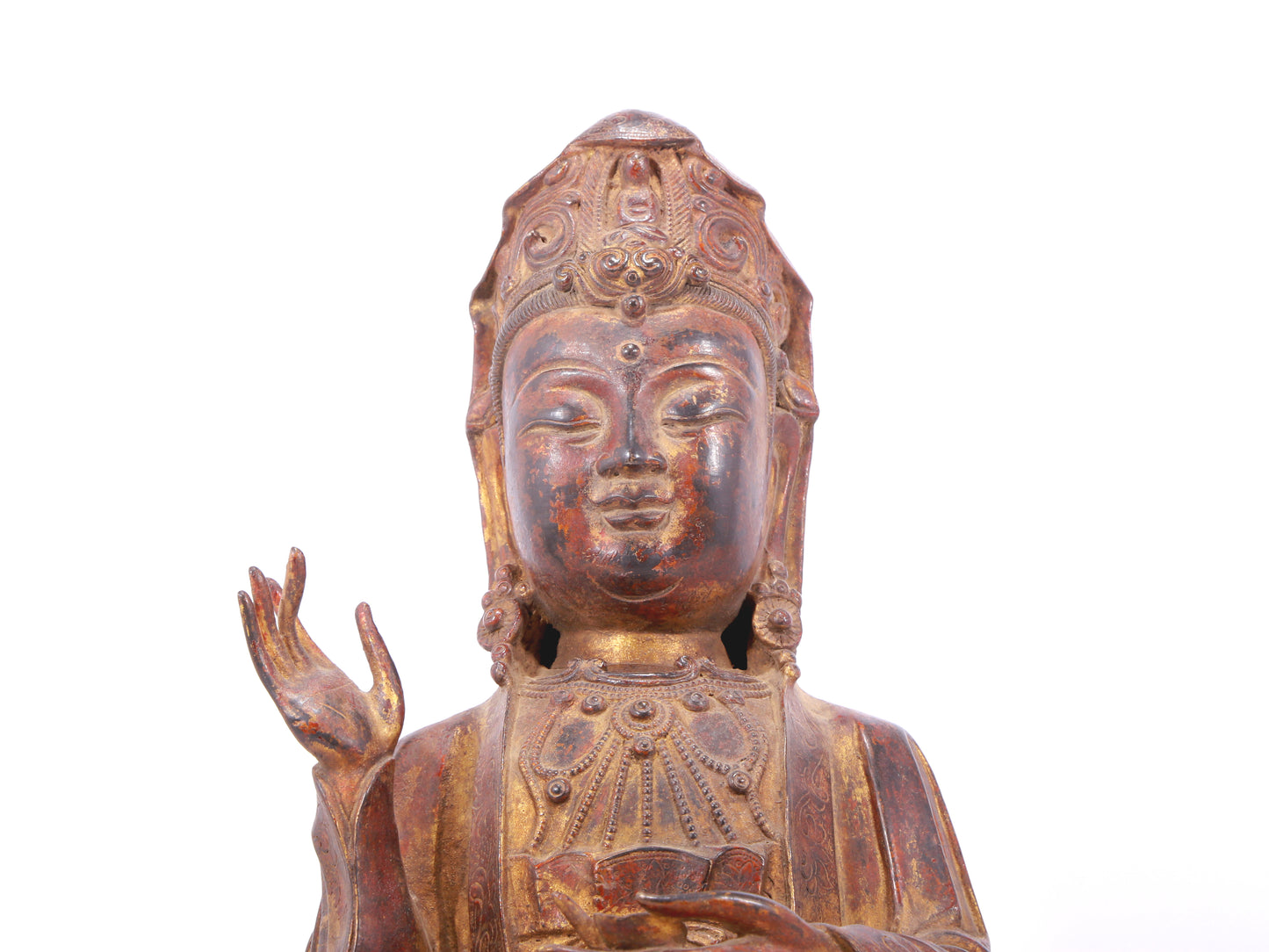 A serene gilt bronze Guanyin statue