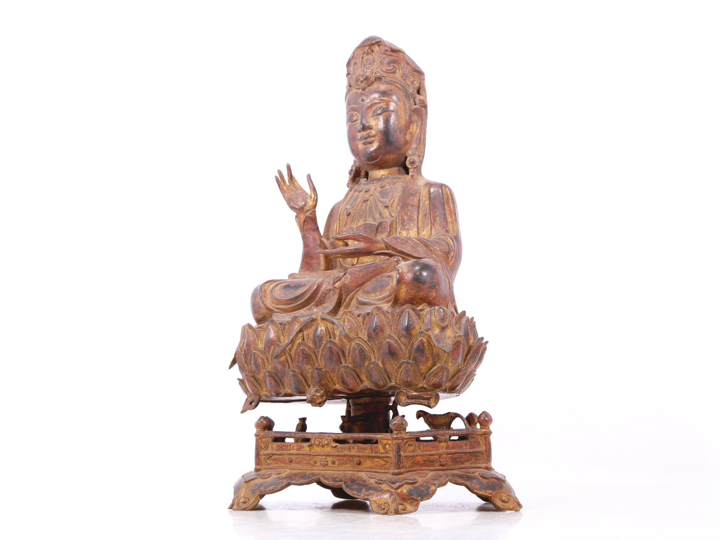 A serene gilt bronze Guanyin statue