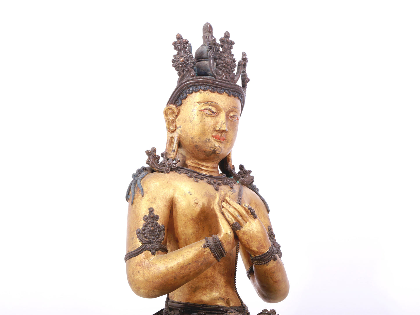 A serene gilt bronze Bodhisattva statue