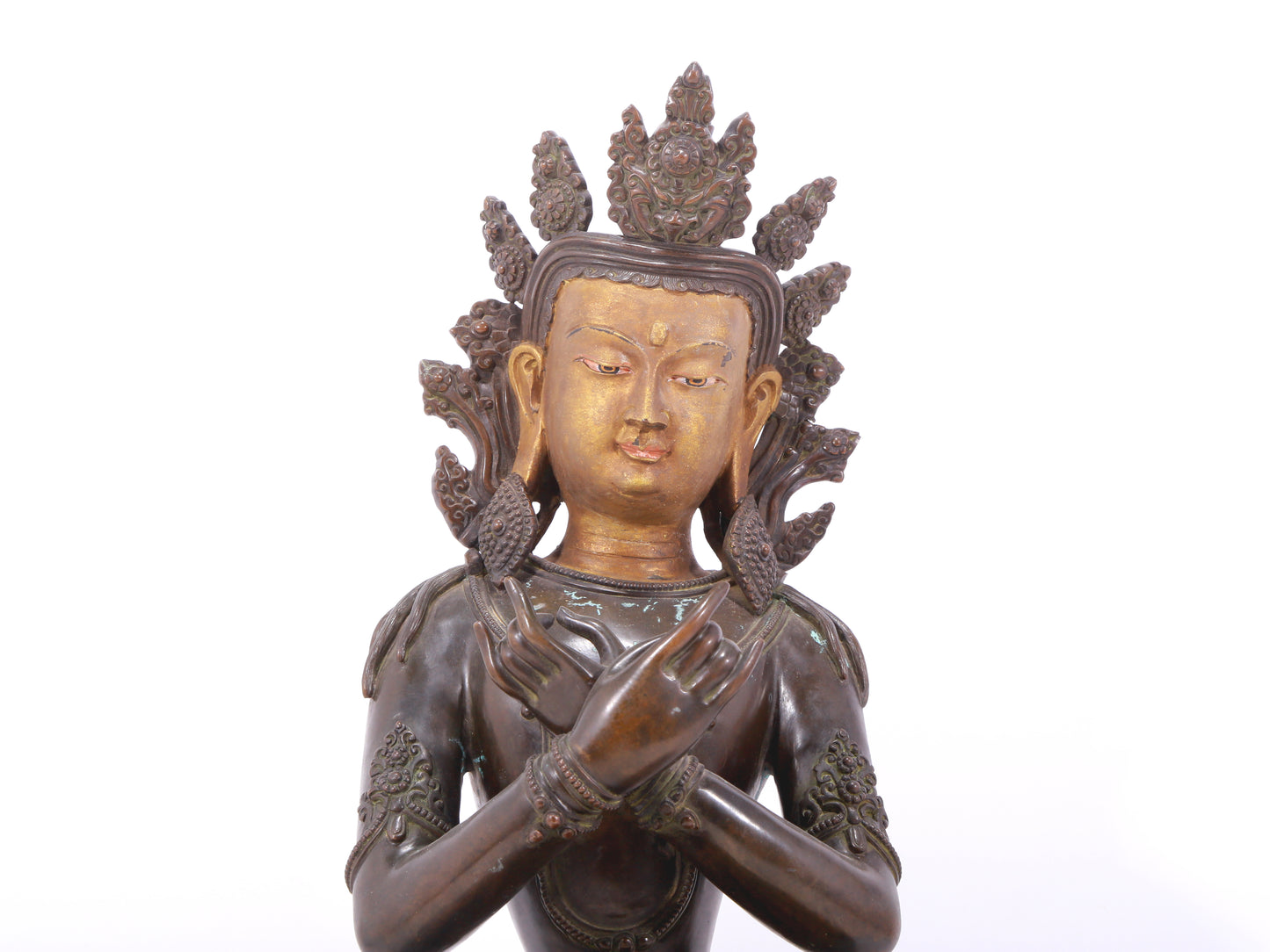 A serene gilt bronze Bodhisattva statue