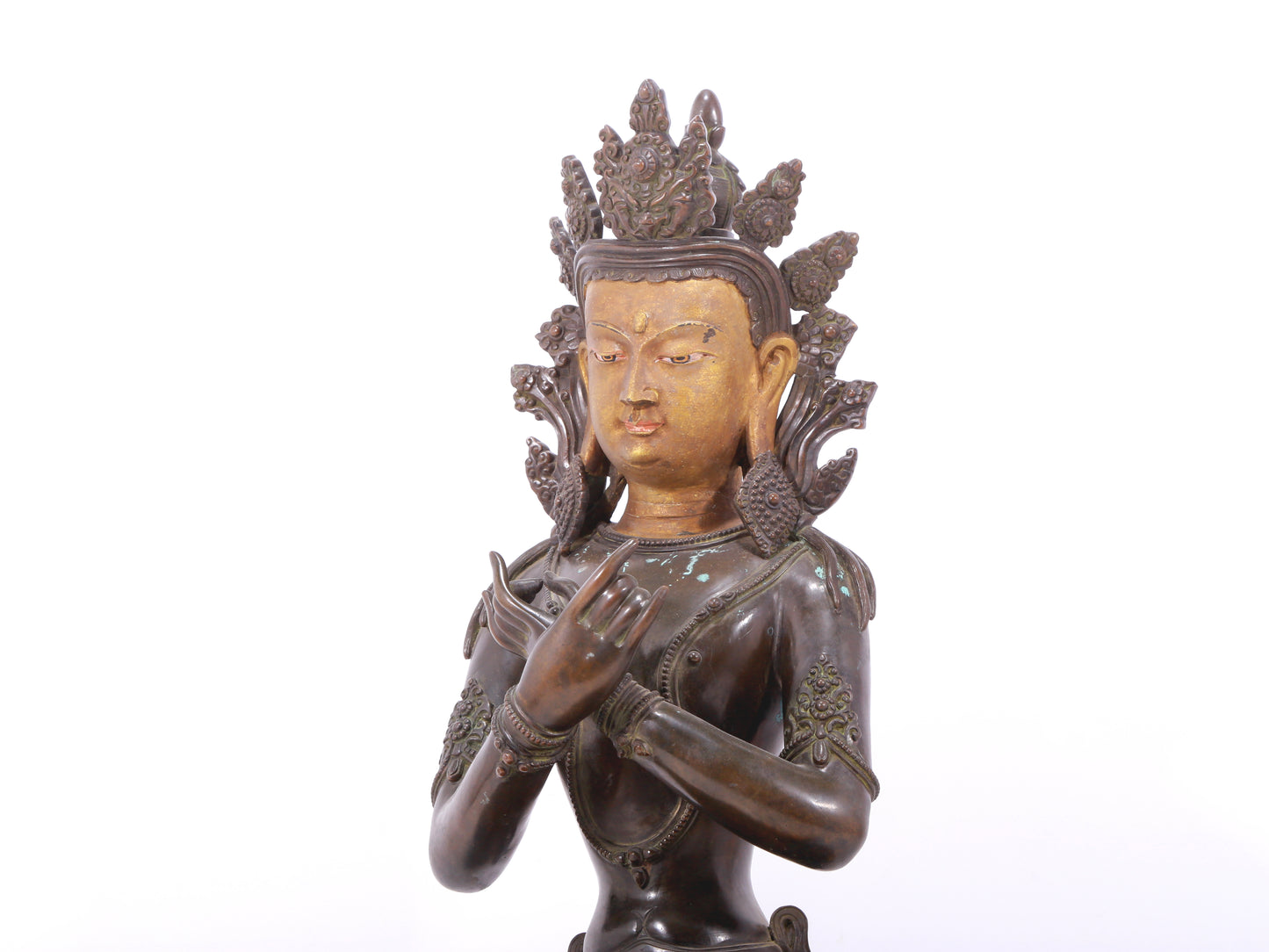 A serene gilt bronze Bodhisattva statue