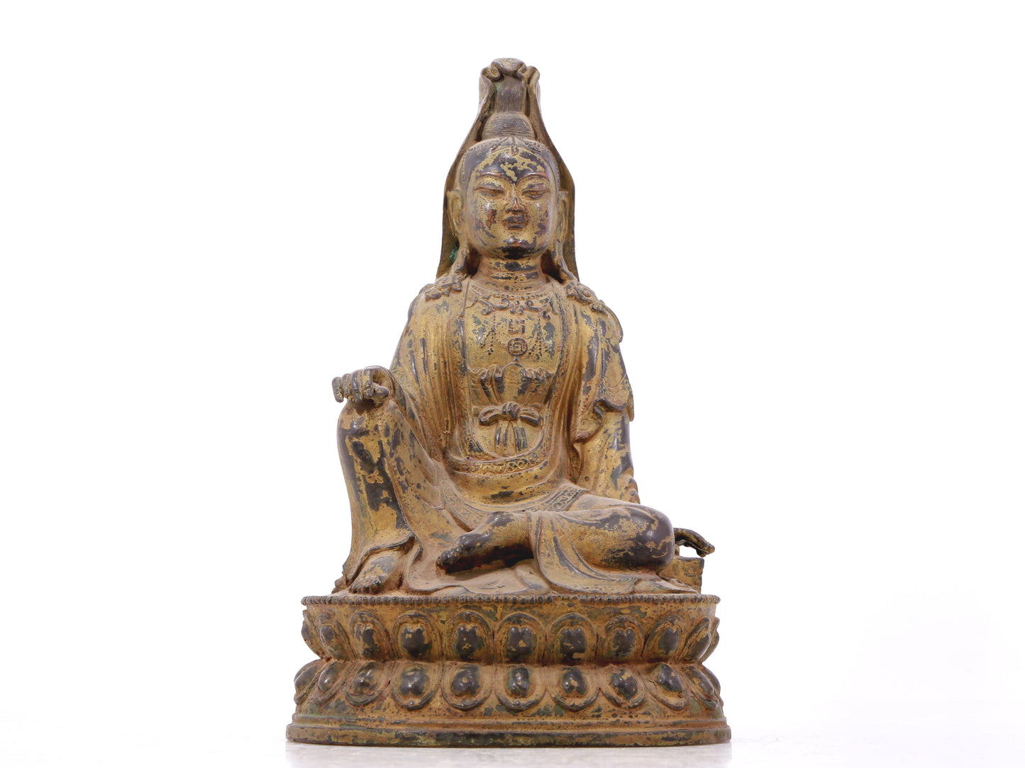 A serene gilt bronze Guanyin statue